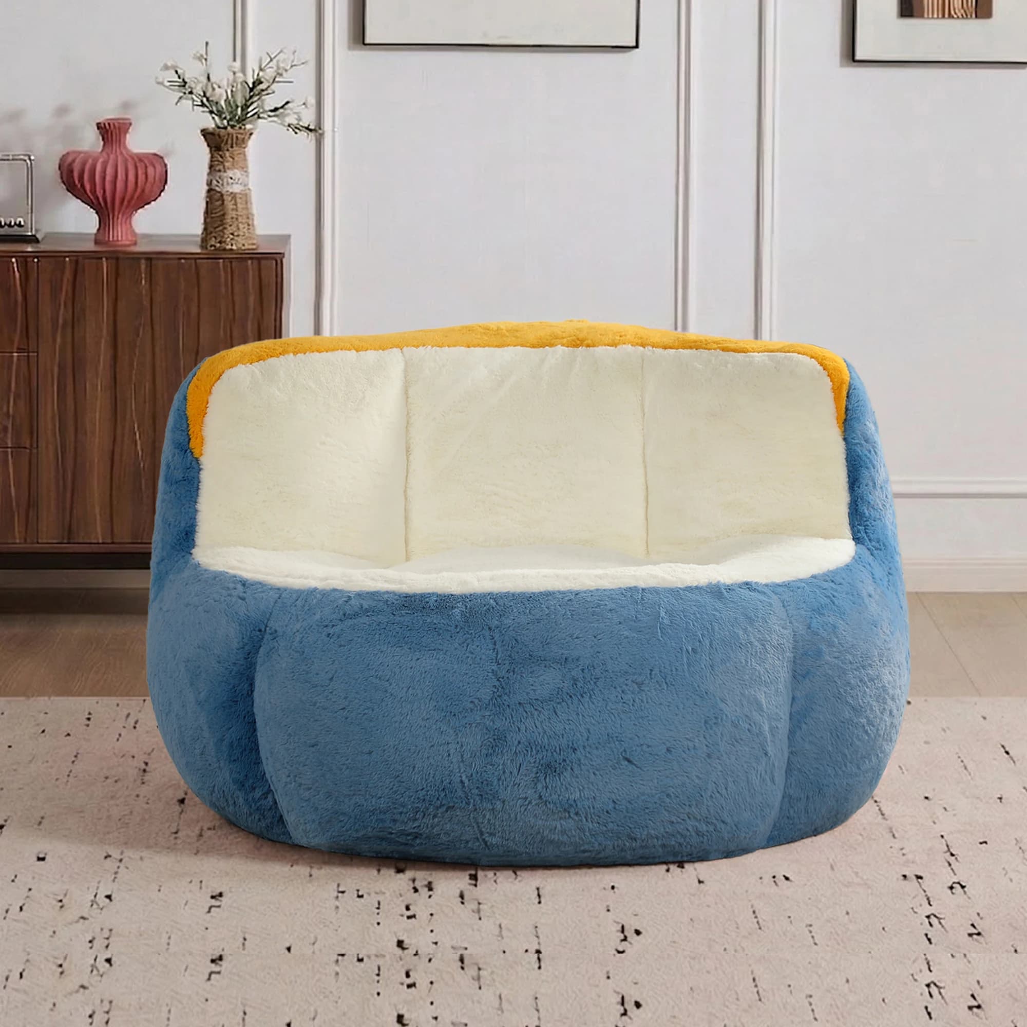 Canapé pouf en fausse fourrure douce, fauteuil paresseux surdimensionné et moelleux avec mousse haute densité, support ergonomique pour le dos et