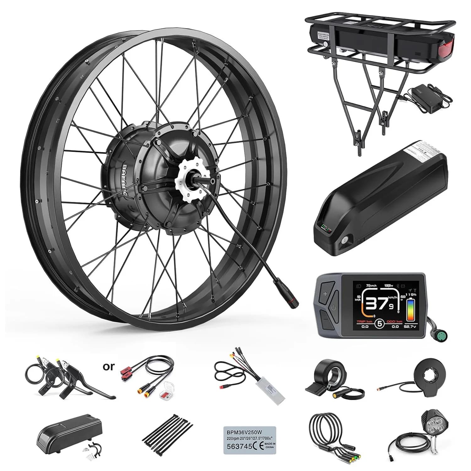 BAFANG G062 48V 1000W moteur H550 grosse roue Ebike Kit de Conversion 20/24/26x4.0 "Cassette arrière dérout 175mm pour gros vélo de neige