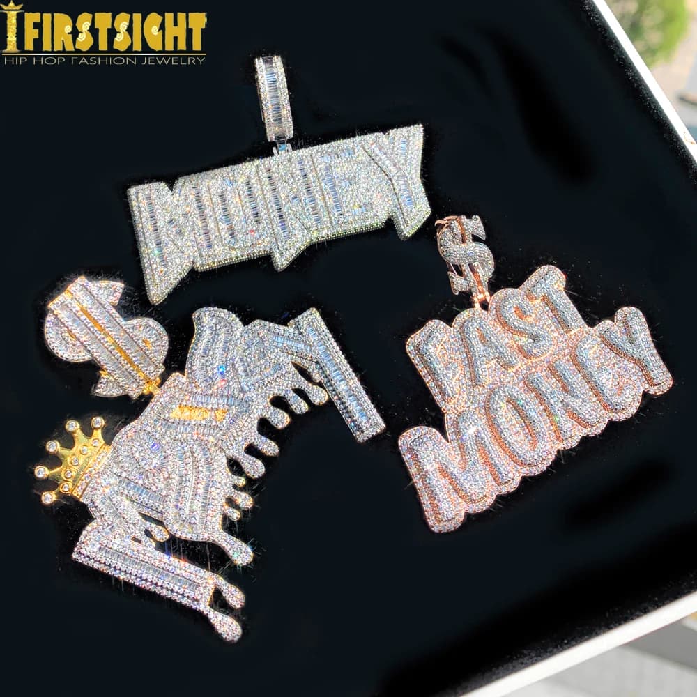 Nouveau glacé Bling couronne lettres argent pendentif collier deux tons couleur CZ Zircon Dollar symbole colliers hommes Hip Hop bijoux