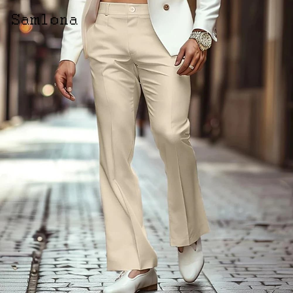 2025 hommes Stand poche élégant Flare pantalon solide blanc gris pleine longueur pantalon grande taille hommes mode basique botte coupe pantalon