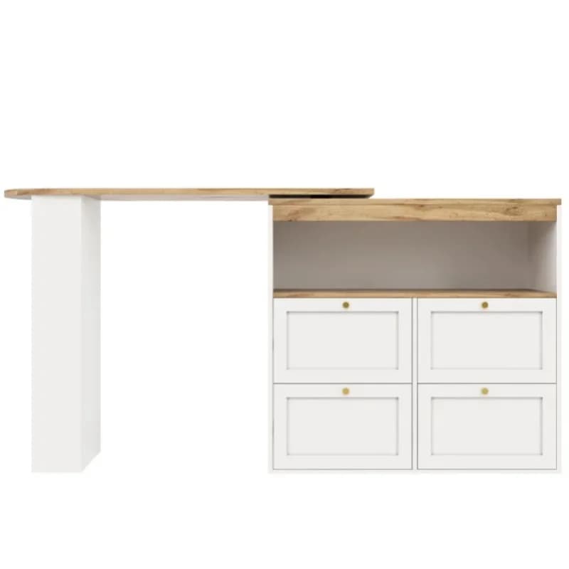 Îlot de cuisine modulaire blanc avec rotation à 360° °   Étagères latérales pivotantes, 4 tiroirs, MDF, 105x39x102 cm