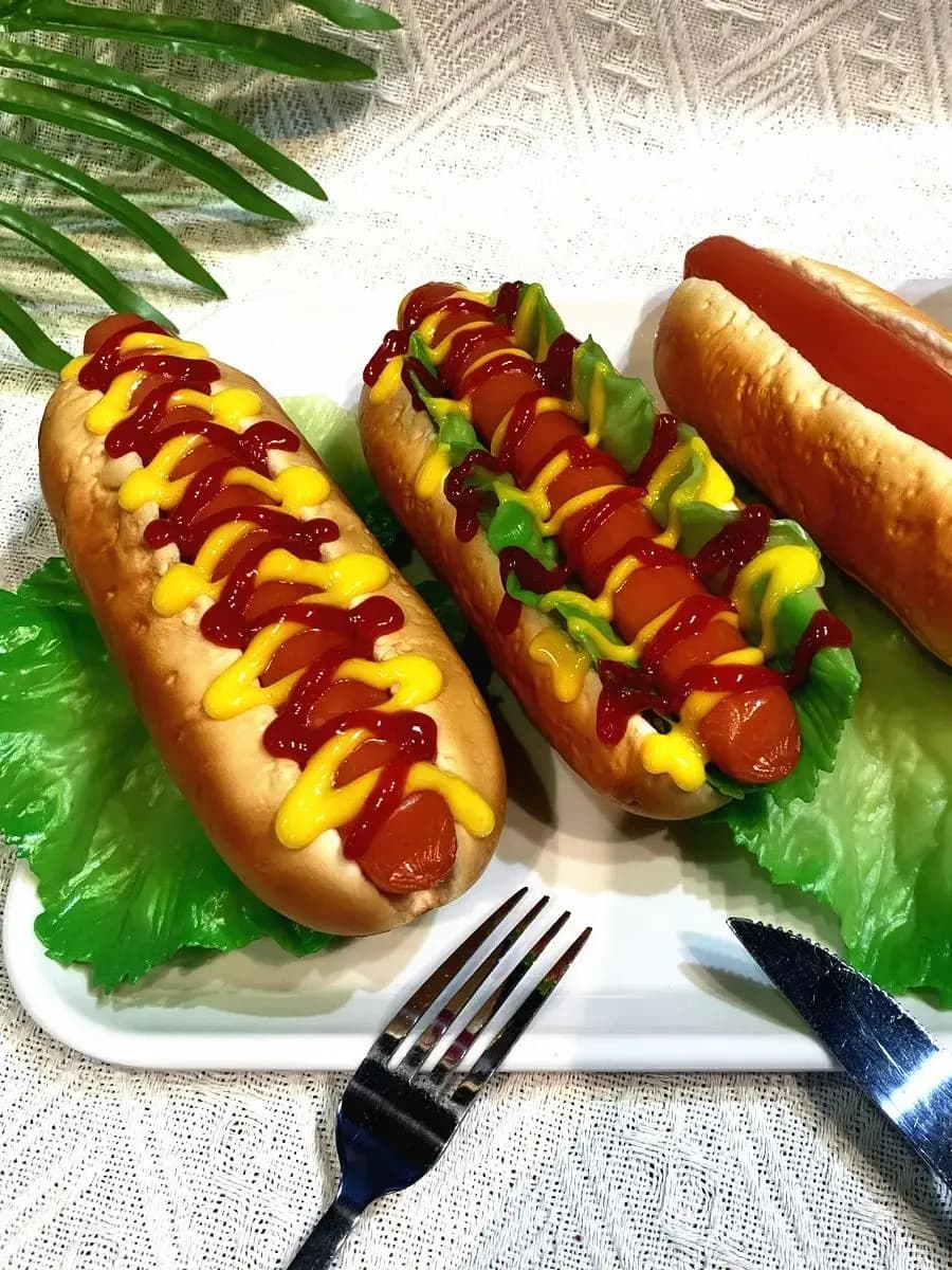 Faux Hot Dog modèle 18cm, accessoire d'exposition alimentaire réaliste pour décoration, photographie, vitrine de magasin, Simulation de saucisse