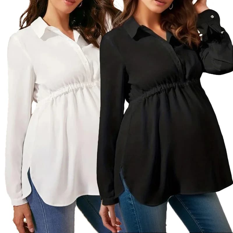 Chemise de grossesse respirante et décontractée pour femmes, couleur unie, col en v, confortable, manches longues, taille haute, à la mode,