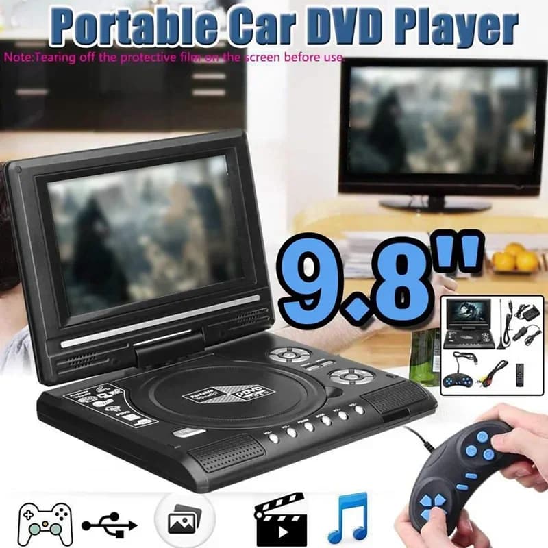 Lecteur DVD Portable pour Voyage, Haute Clarté, Fonction TV, Lecteur de Carte Intégré, Écran de Comcussion, 9.8