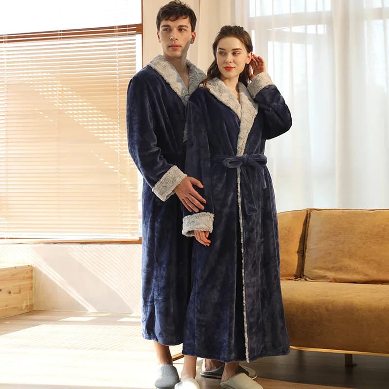 Peignoirs de Couple en molleton de corail, chemise de nuit en flanelle en peluche, Robes chaudes pour femmes et hommes, vêtements de nuit longs