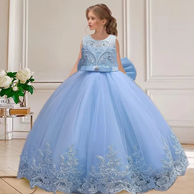 Robe longue de princesse pour filles de 4 à 12 ans, tenue de soirée élégante et transparente, vêtements de fête d'anniversaire et de carnaval,