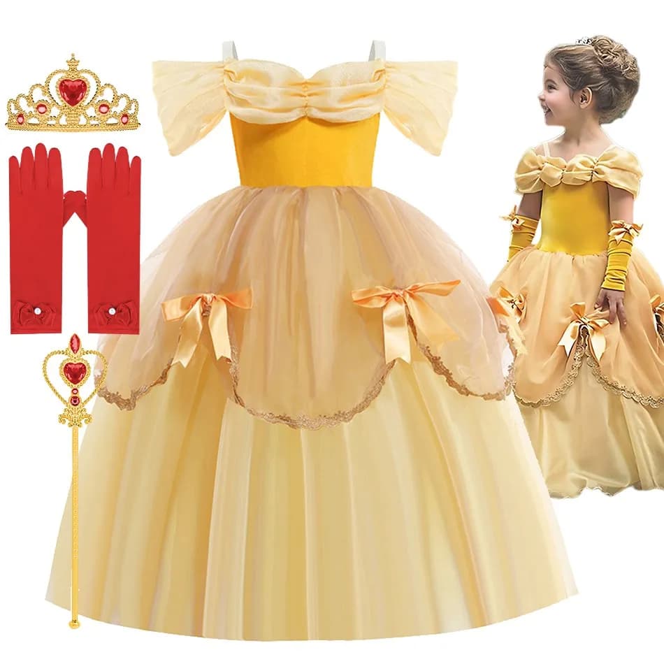 Costume Belle pour filles, robe de princesse de fête de carnaval, robe de bal de beauté de luxe pour enfants, robe élégante Cosplay Anna Belle,
