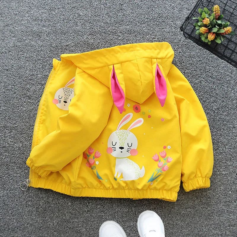 Nouveau lapin filles veste printemps automne à capuche fermeture éclair bébé coupe-vent manteau cadeaux d'anniversaire vêtements pour enfants 1 2