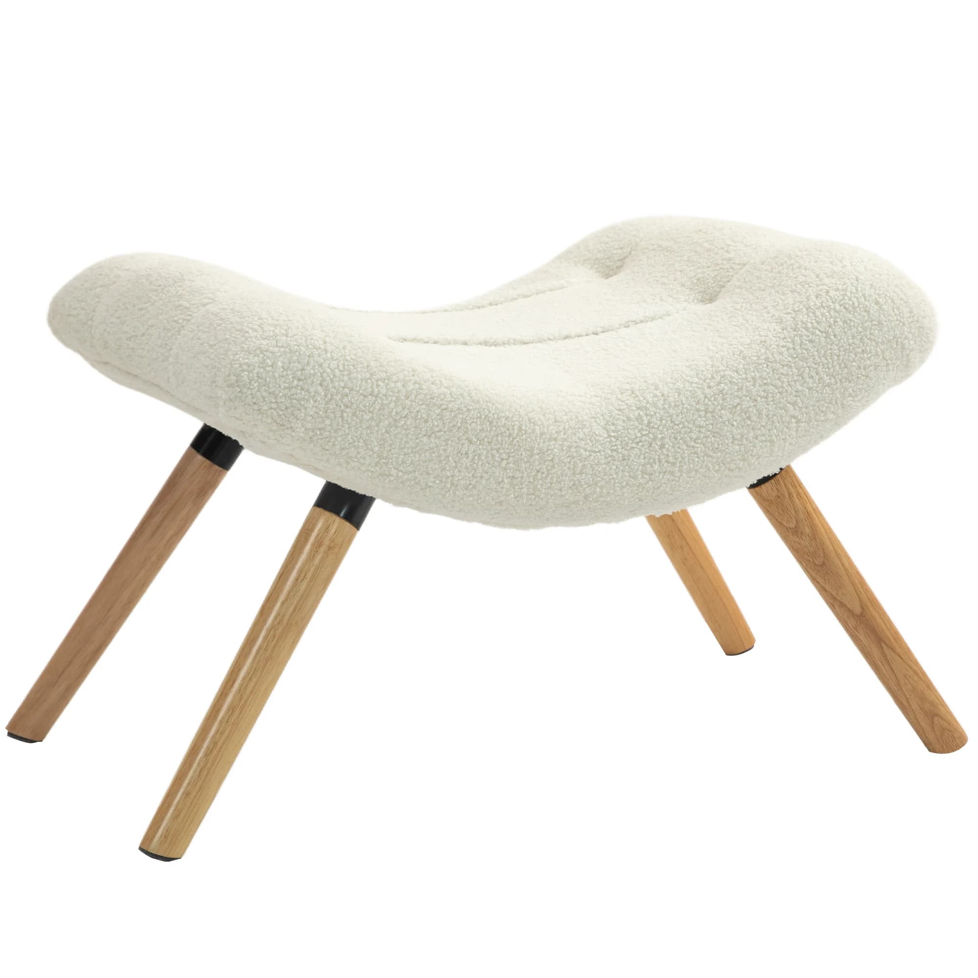Repose pied salon ottoman pouf salon tabouret de canapé en tissu avec pieds en bois de hêtre, siège rembourré, crème