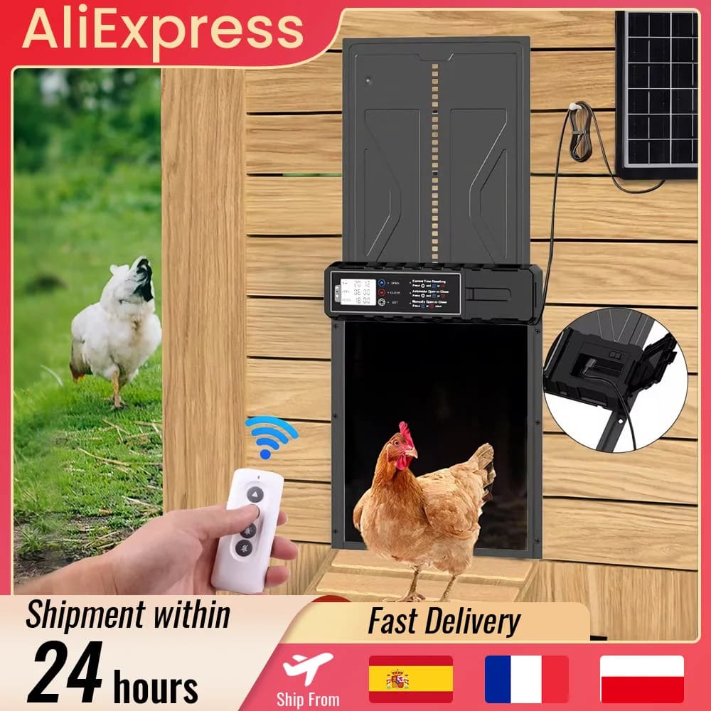 Porte automatique pour poulailler, alimentée par énergie solaire ou par batterie, portes de poulailler en aluminium avec minuterie, étanche,