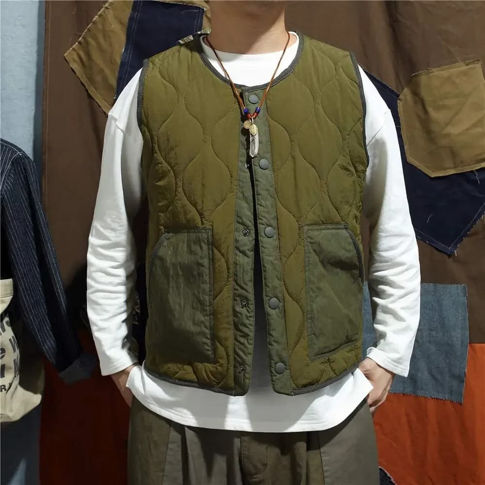 Gilet rembourré en coton Vintage pour hommes, veste matelassée sans manches, épais, chaud, décontracté, vêtements d'extérieur de travail,