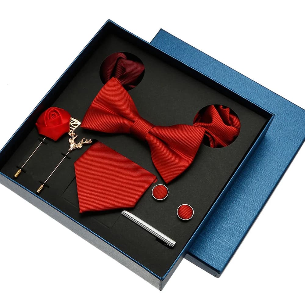 Ensemble de cravates unies pour hommes, couleur unie, broche carrée de poche, boîte-cadeau pour mariage, affaires, luxe, 8 pièces, cadeau pour