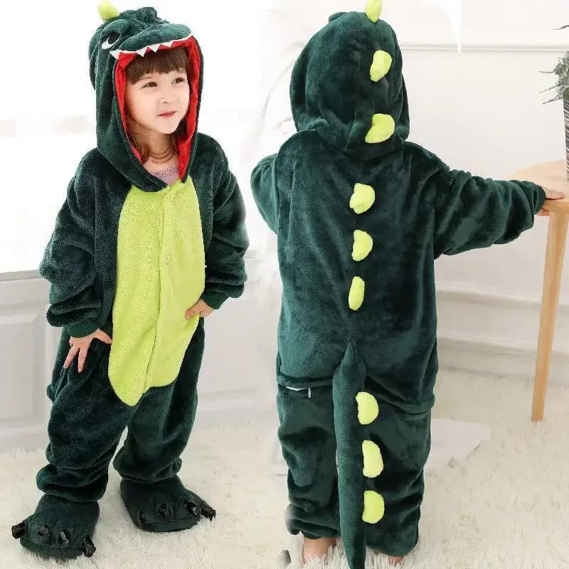 Pyjamas de dinosaure vert pour enfants, vêtements de nuit en flanelle, Costume de Cosplay d'animaux, tenues amusantes pour fête d'halloween