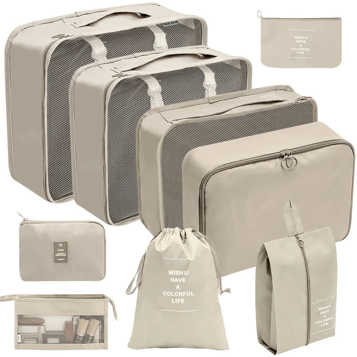 Ensemble de cubes d'emballage imperméables pour vêtements de voyage, sacs de rangement pour sous-vêtements, chaussures, articles de toilette en