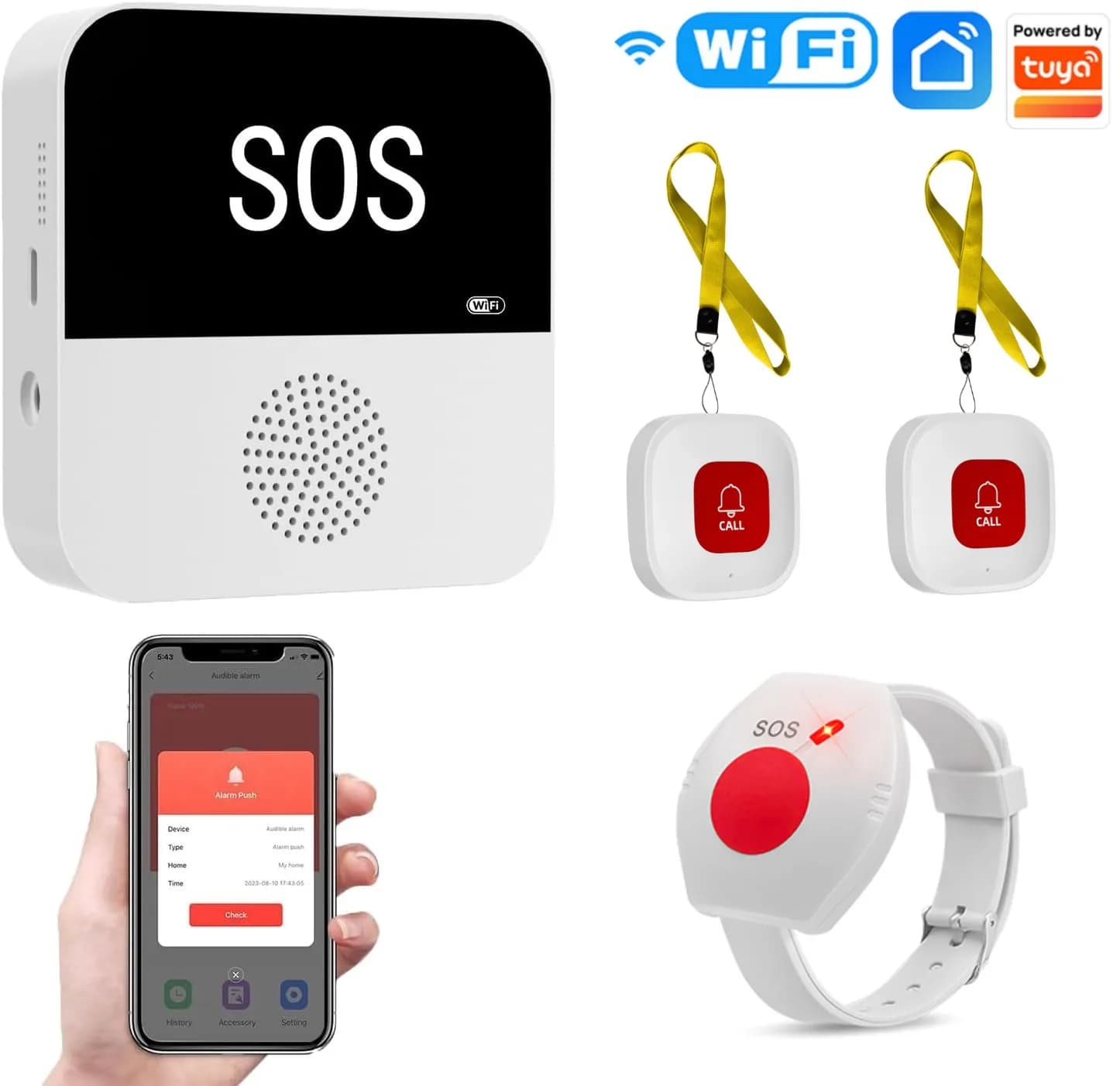 Téléavertisseur sans fil WiFi pour soignant âgé, Bracelet SOS, boutons d'appel, système d'alerte pour infirmière, appel, personnes âgées,