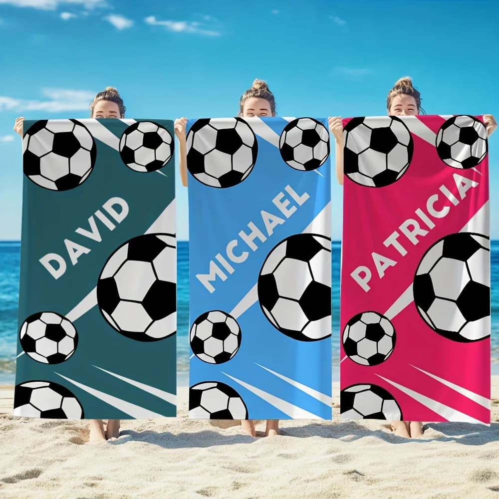 Serviette de plage personnalisée sur mesure pour le football, serviette en microfibre avec nom personnalisé, fine et absorbante pour les sports de