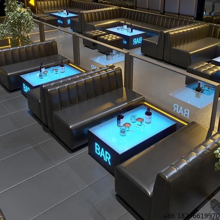 Meubles de bar à chicha KTV modernes, table et chaises de bar à cocktails LED d'extérieur, ensemble de sièges de banquette pour pub, boîte de