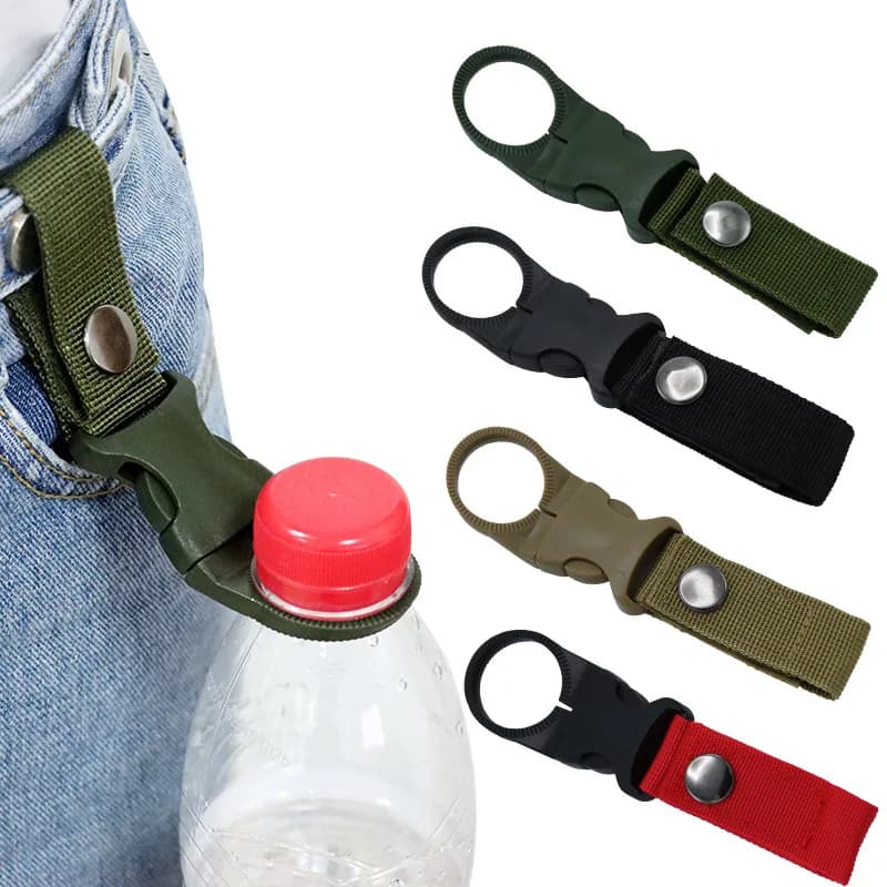 Support de bouteille d'eau tactique d'extérieur en sangle nylon, clip de fixation portable pour ceinture, accessoires de transport pour bouteille de