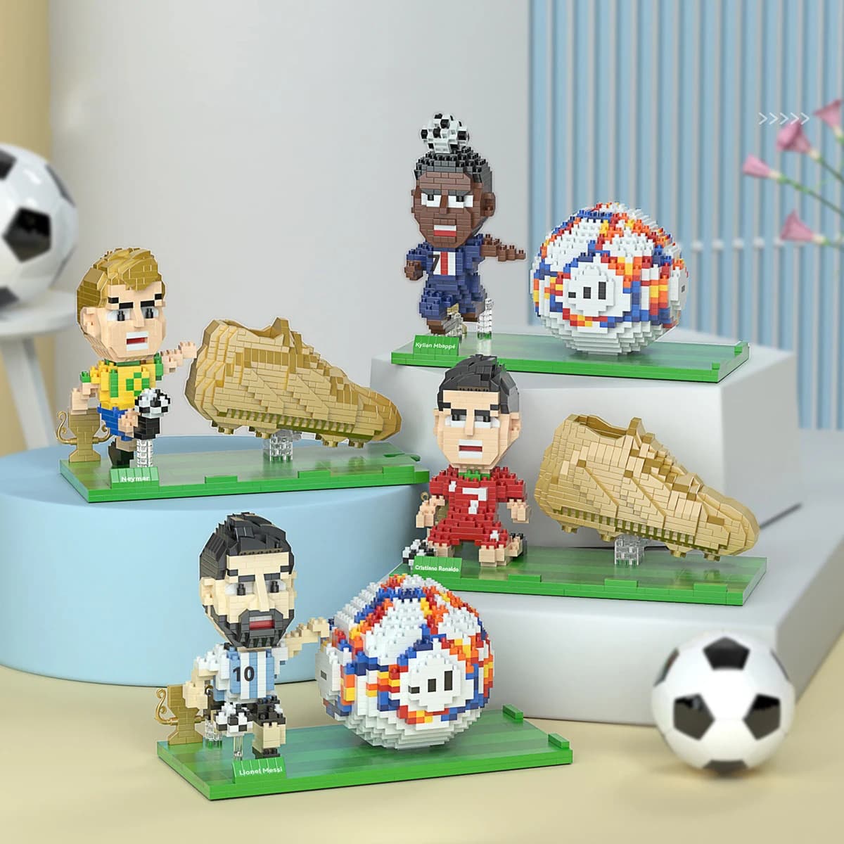 Micro blocs de construction de Football, Match de joueur de Football, Mini briques à assembler, figurine, jouet, porte-stylo, chaussures, cadeaux de