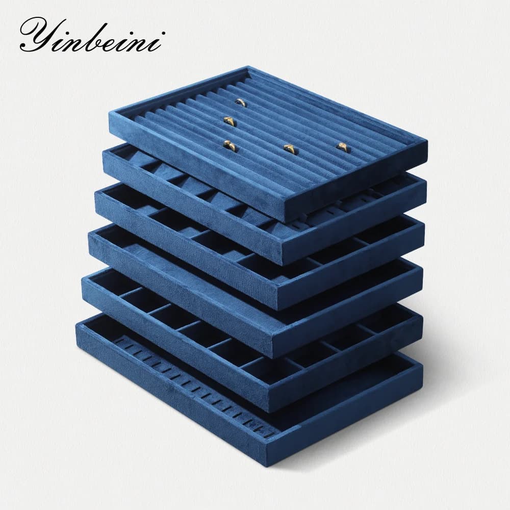 Yinbeini Plateau de présentation et organisateur de bijoux en velours pour bagues, boucles d'oreilles, bracelets et colliers, à tiroirs empilables