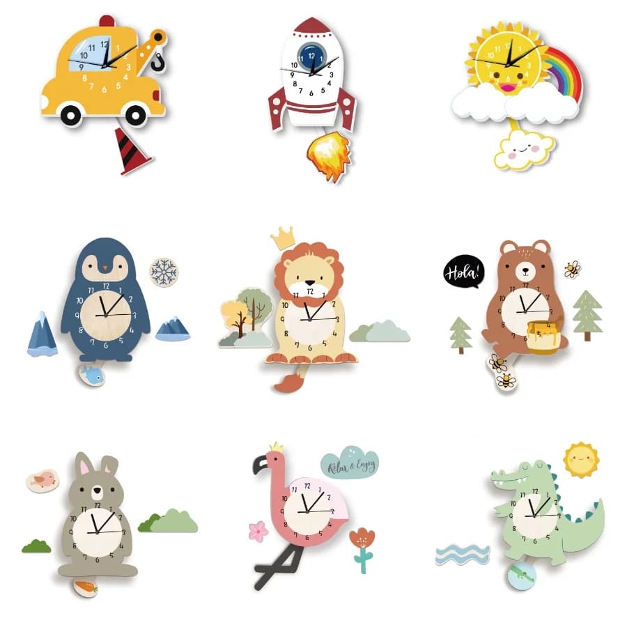 Animaux mignons pendule horloge murale fusée solaire dinosaure flamant Lion affichage bricolage décor pour la maison et le bureau ours lapin amant