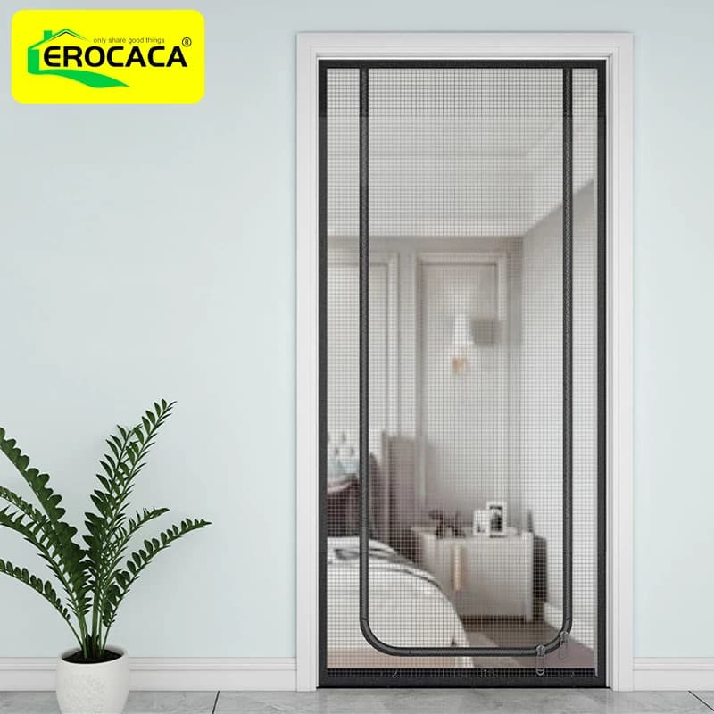 EROCAC-Moustiquaire Noire pour Animaux de Compagnie, Rideau de Porte, Anti-Mouches, avec Fermeture Éclair