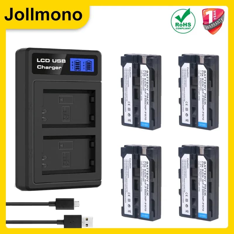Batterie d'appareil photo 2600mAh NP-F550 NP-F330 NP F550 NP F330 + chargeur LED adapté aux lumières de caméra Sony NP-F550 NP-750