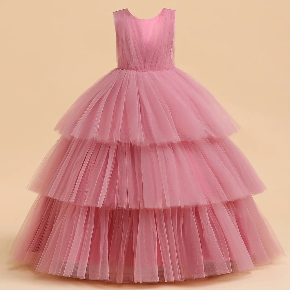 Cérémonie élégante enfants robes de soirée pour filles enfants gonflé Tulle blanc robe de demoiselle d'honneur fleur fille anniversaire mariage