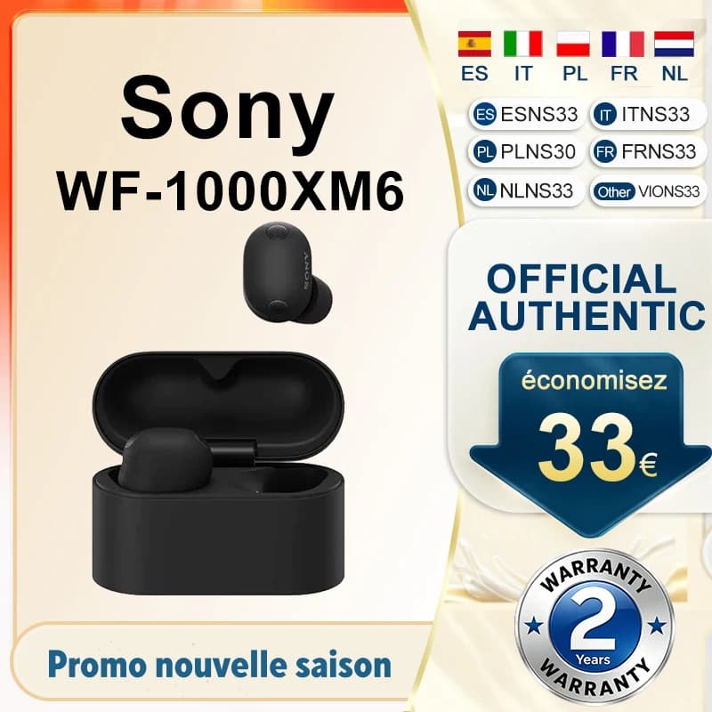 Écouteurs sans fil Sony WF-1000XM6 d'origine, réduction active du bruit, appels ultra-clairs grâce à l'IA, connexion multipoint, IPX4