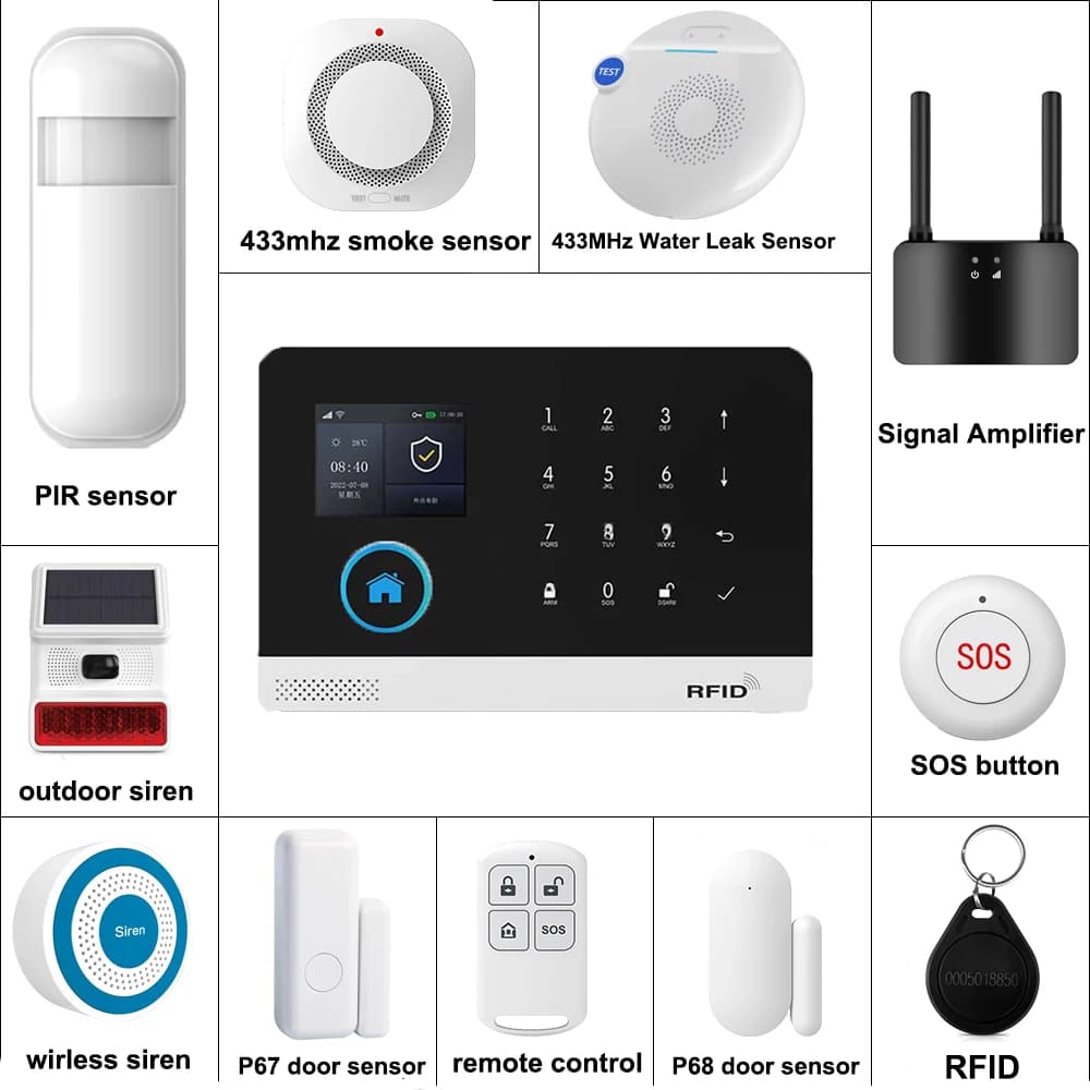 Système d'alarme GSM intelligent pour la maison, système Wifi 4G pour la sécurité domestique, sans fil avec capteur de porte, compatible avec