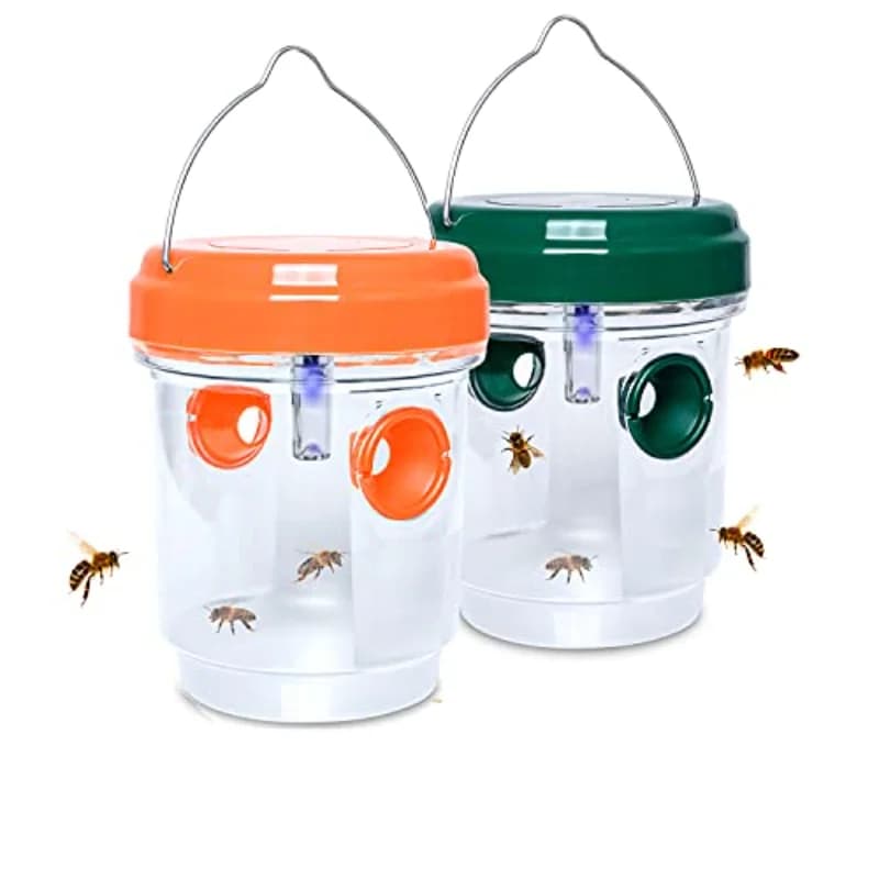 Pièges solaires pour guêpes, piège suspendu pour guêpes jaunes avec lumière LED UV, piège à abeilles réutilisable pour attraper les frelons,