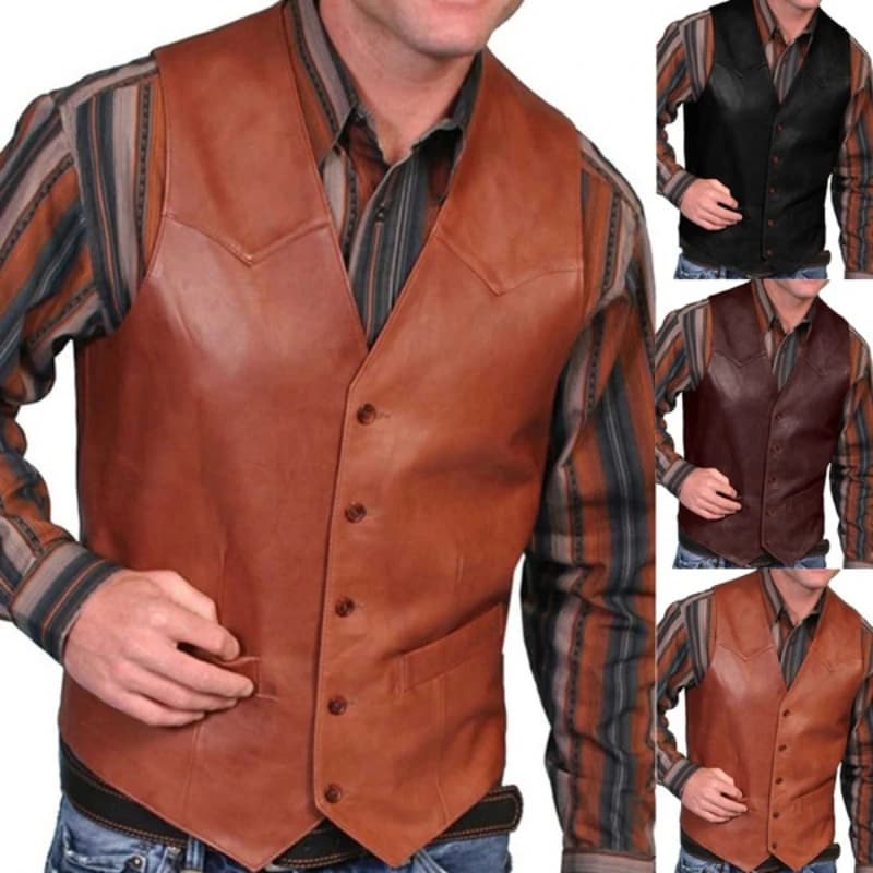 Gilet pour hommes d'affaires européens mode décontracté rétro couleur unie col en v bouton Western sans manches gilet pour hommes gilet de costume