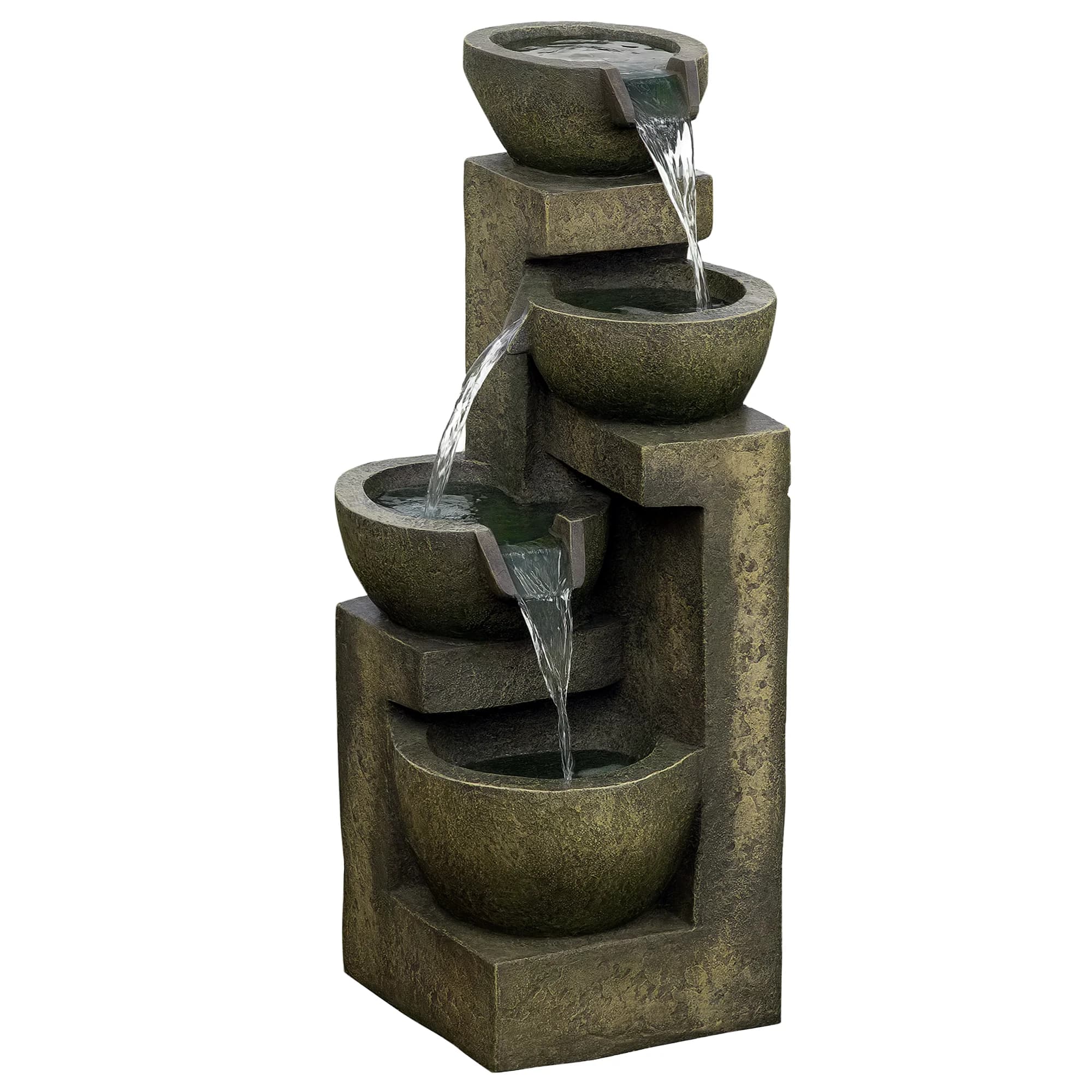 Fontaine de jardin Outsunny 5W, fontaine à eau en cascade à 4 niveaux avec pompe à eau et sortie d'eau réglable pour la décoration
