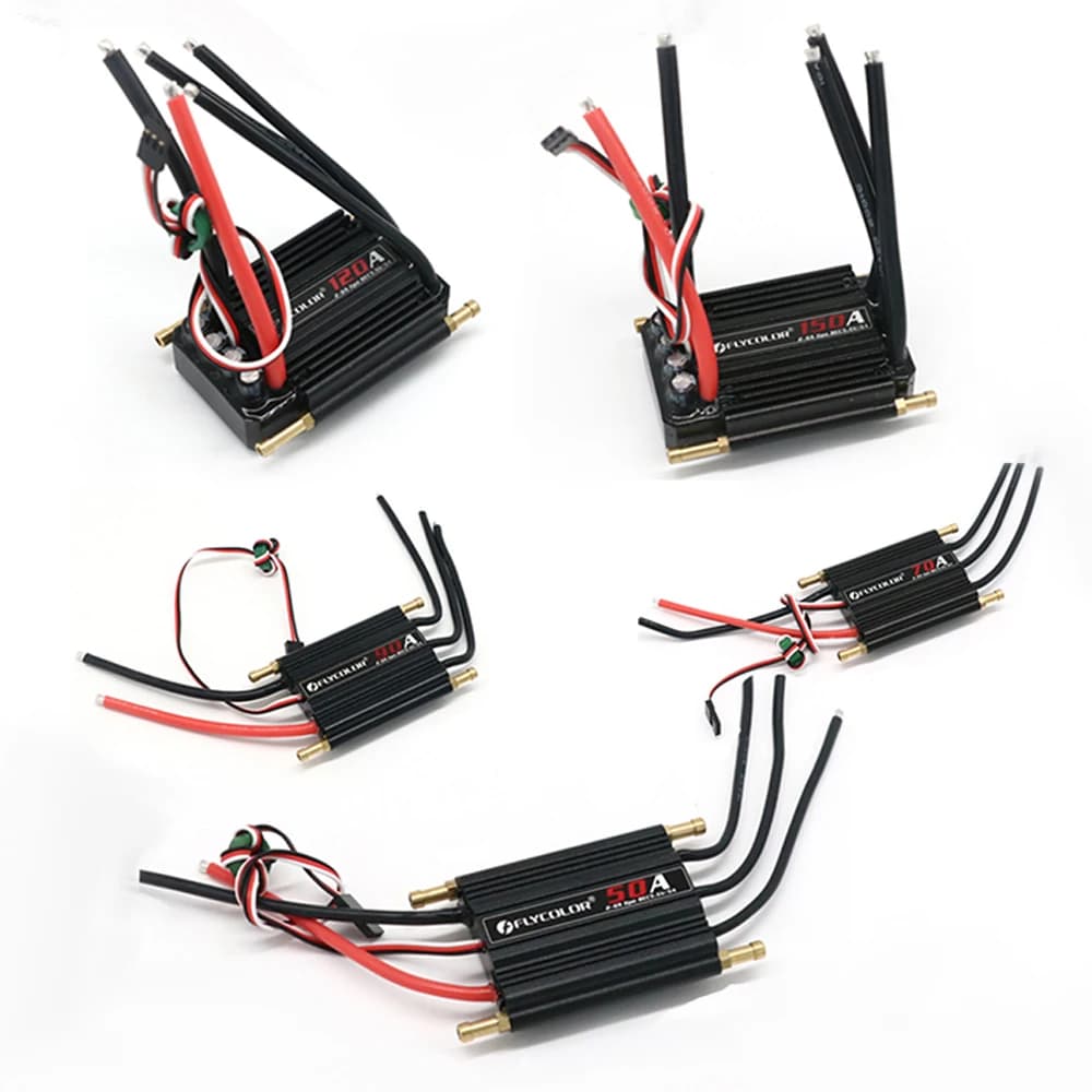 Flycolor – contrôleur de vitesse ESC sans balais, 50A 70A 90A 120A 150A, avec Support de carte de consommation 2-6S Lipo BEC 5.5V/5A pour bateau RC