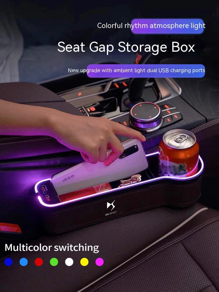 Boîte de rangement avec fente pour siège de voiture, pour DS DS3 DS4 DS5 DS5LS DS6 DS7 DS9 DS4S, avec lampe d'ambiance, chargement USB