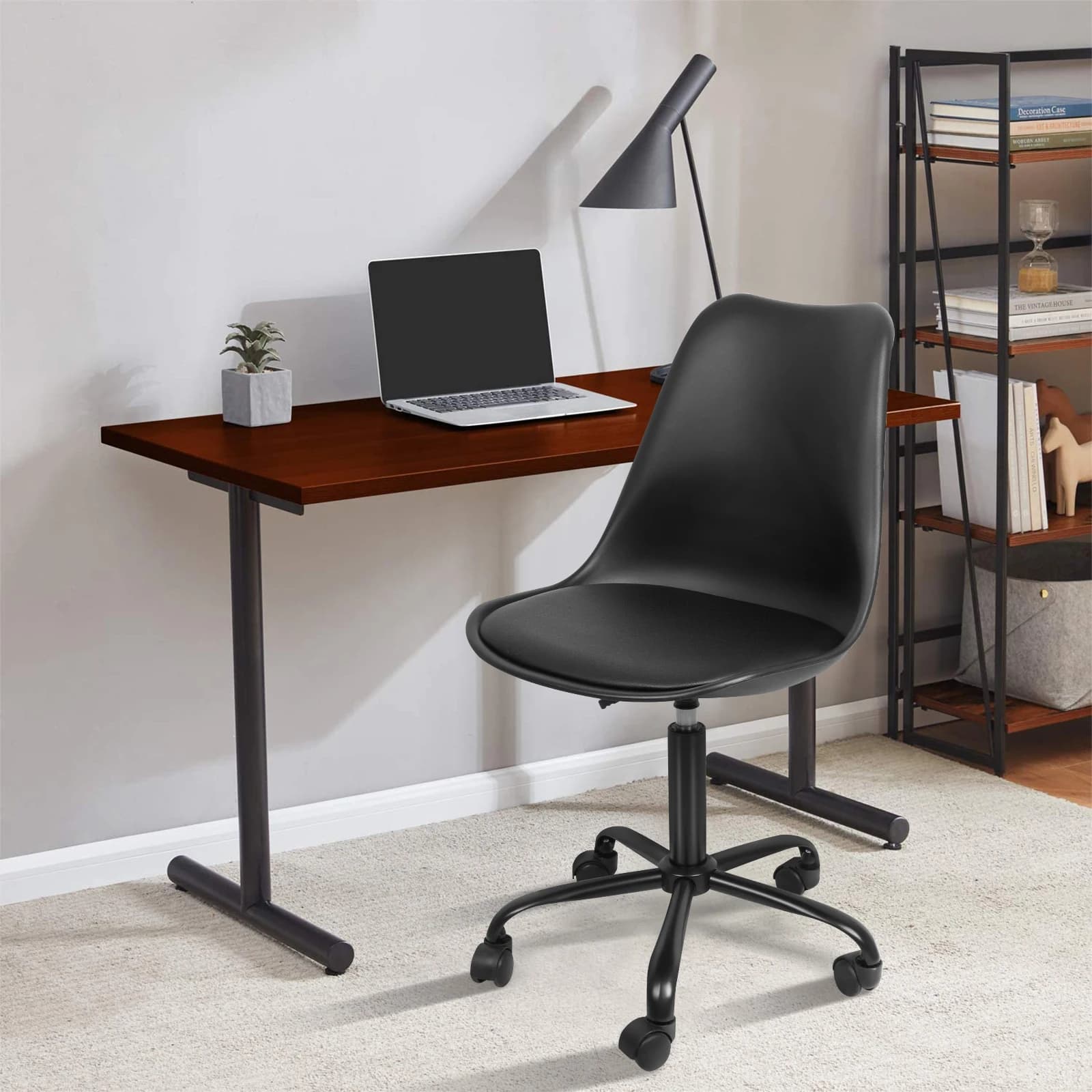 Chaise de bureau scandinave à roulettes - blanc / noir