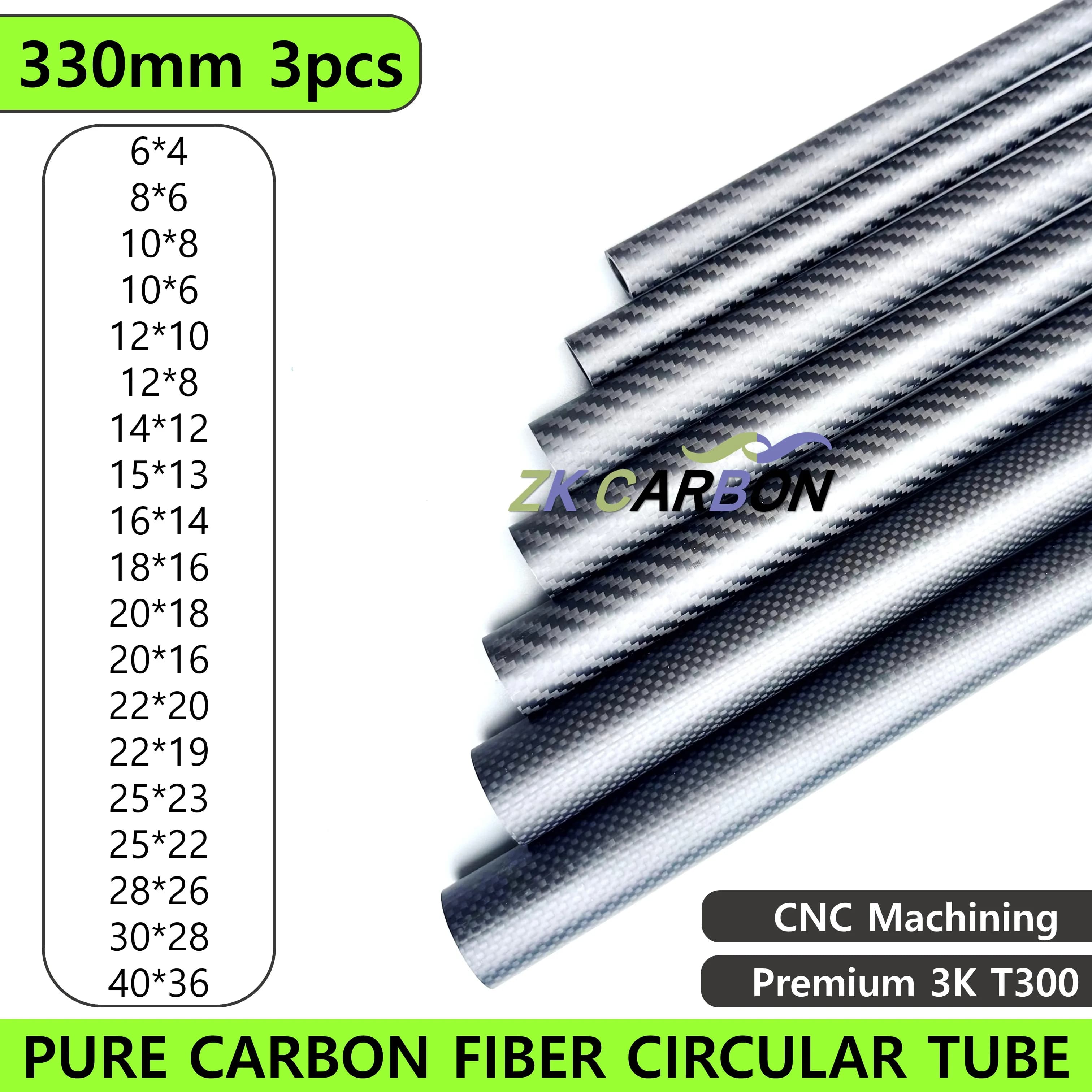 Tube en fibre de carbone pour importateur avion aéromodélisme RC, diamètre 10mm, 14mm, 20mm, 25mm, 30mm, 40mm, 330mm, 3 pièces, 256 document