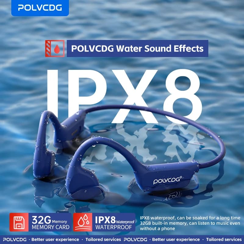 POLVCDG X7 Casque à conduction osseuse IPX8 Casque ouvert Bluetooth 5.3 pour la natation avec microphone Étanche Mémoire 32 Go MP3 Nouveauté 2024