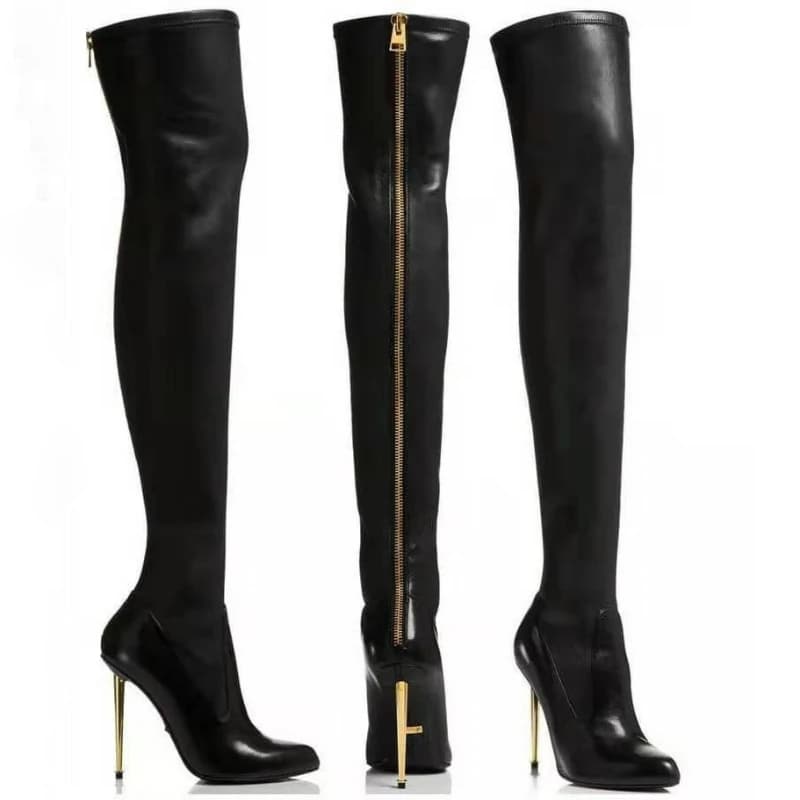 Bottines pour femmes, talons aiguilles, sexy, grande taille, bottes au-dessus du genou, fermeture éclair métallique à l'arrière, bottes longues,