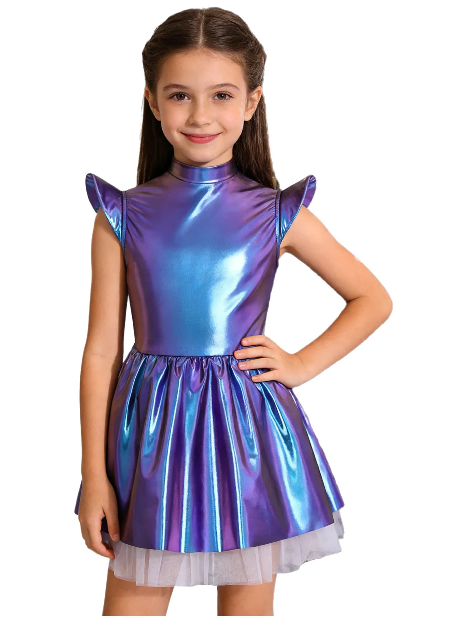 Enfants fille Halloween Alien Cosplay Costume espace Robot astronaute galaxie guerrier habiller vêtements métallique brillant fermeture éclair Tutu