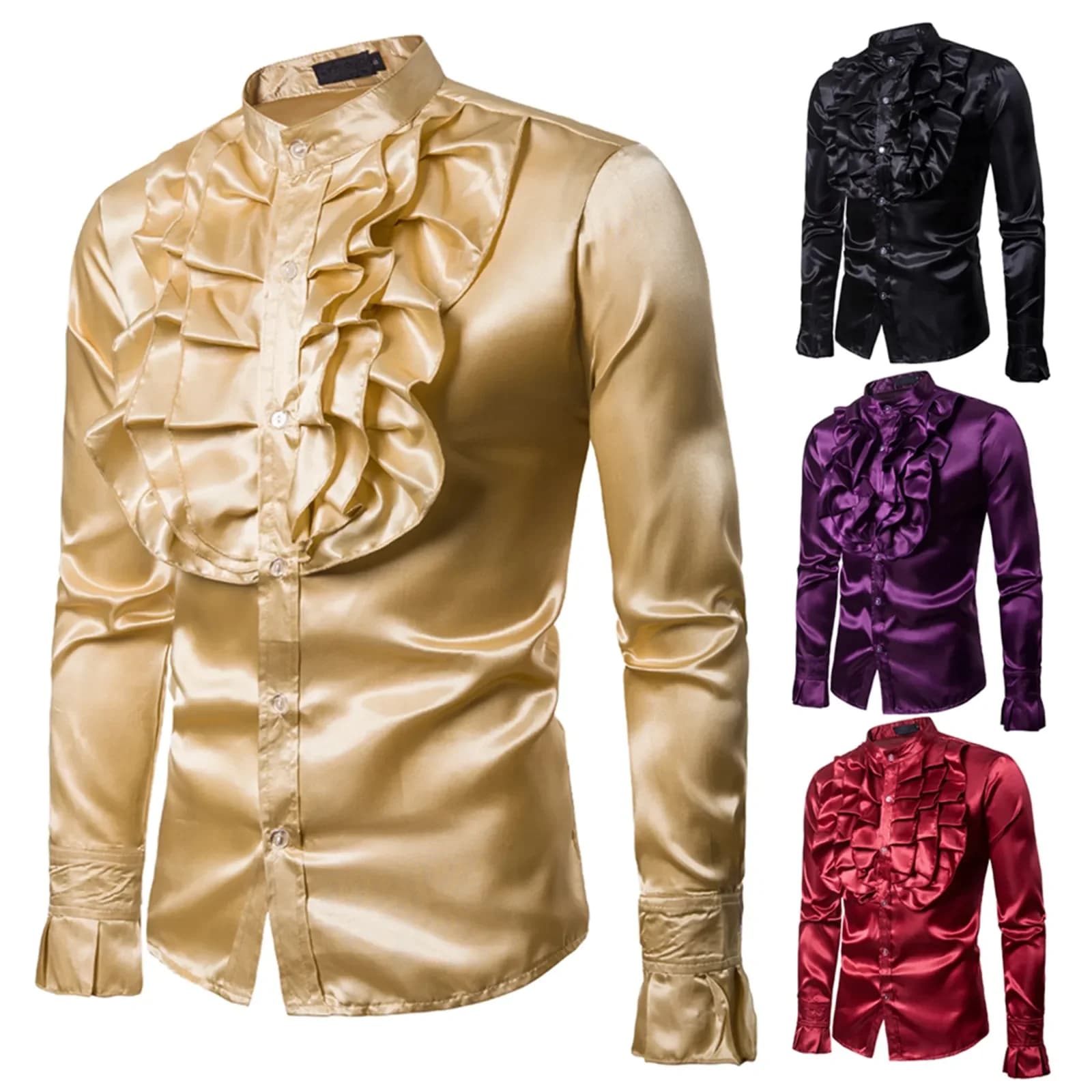 Chemise Vintage à volants pour hommes, Costume victorien, haut gothique Punk rétro, t-shirt Faxu, cravate en soie, Halloween, années 70