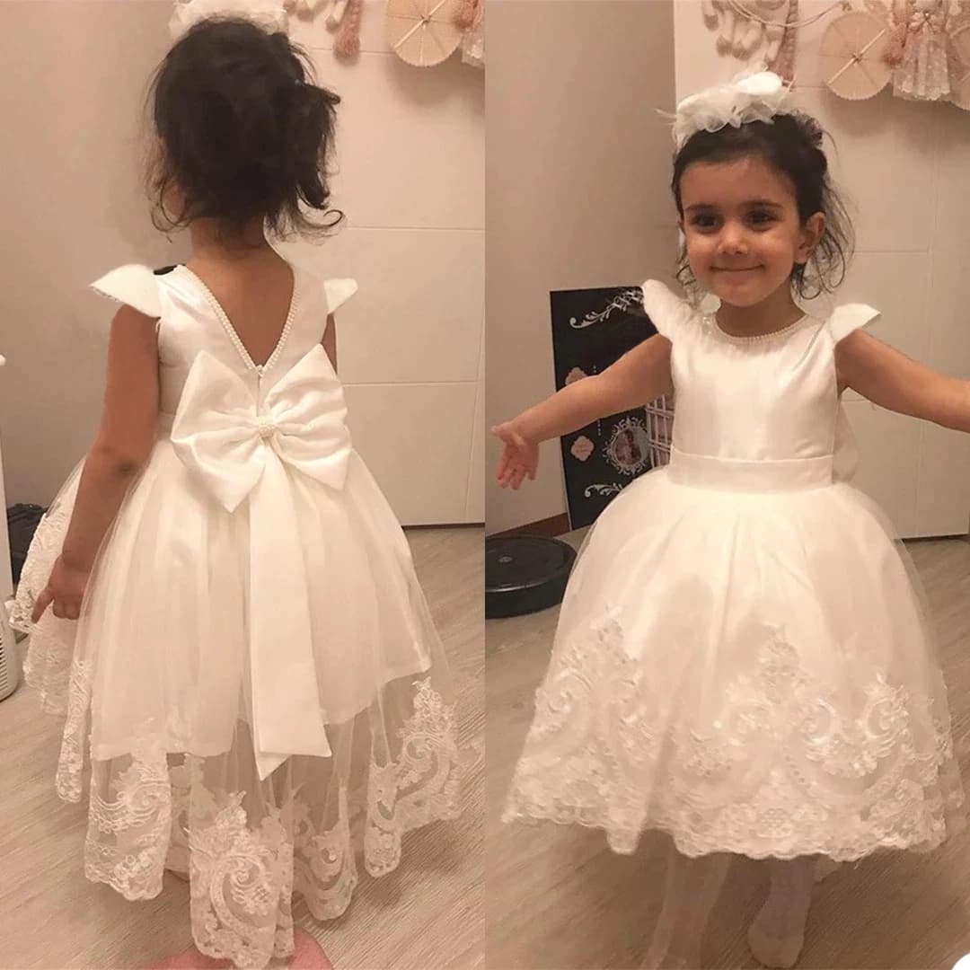 Robe de baptême blanche pour bébés filles de 0 à 5 ans, vêtements de princesse pour 1er anniversaire, avec nœud en dentelle, pour fête de