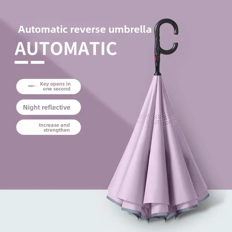 Parapluie automatique à double couche, style allemand, manche long en forme de C, grand format, renforcé, résistant au vent, pour voiture