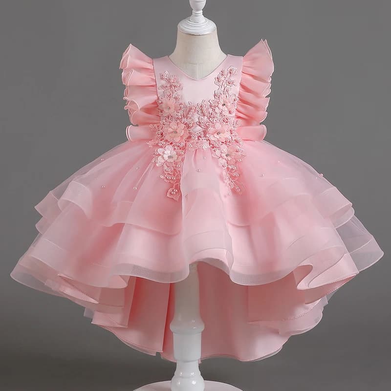 Robe d'été pour filles, petites manches volantes, maille traînante, ponchy princesse, haricot doux, sable long, 8311