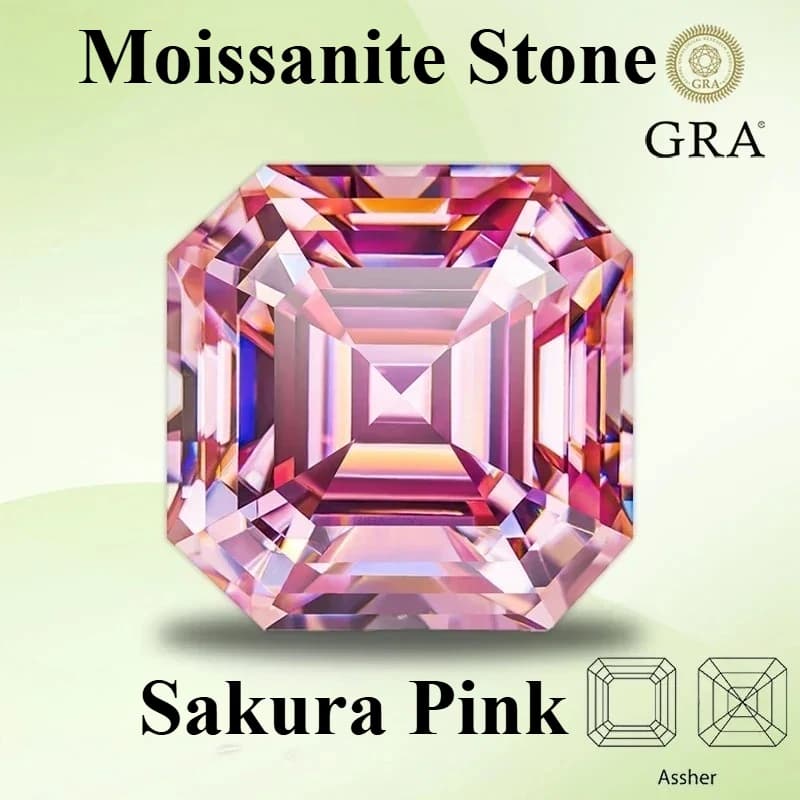 Moissanite diamant Sakura couleur rose Asscher coupe laboratoire créé pierre précieuse pour bijoux à bricoler soi-même bagues boucles d'oreilles