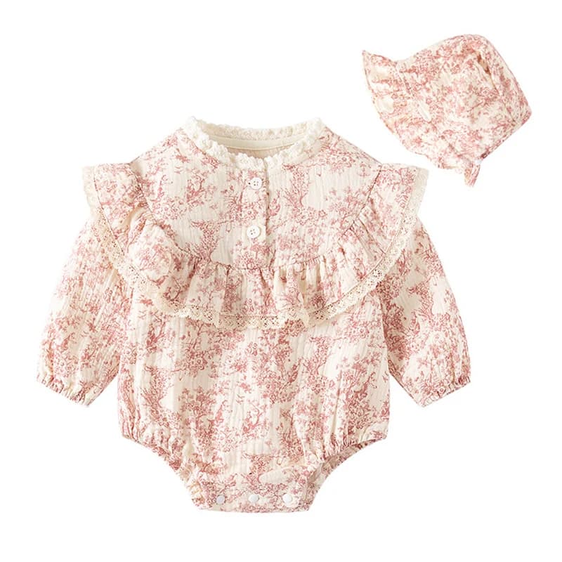 Vêtements d'automne pour enfants de 0 à 24 mois, combinaison d'escalade de Style coréen, manches longues, imprimé en coton, barboteuse + chapeau