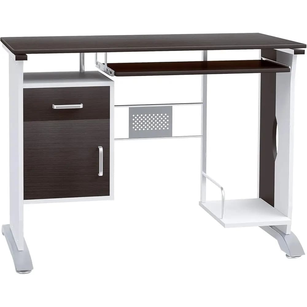 Grand bureau d'ordinateur contemporain - 100L x 52W x 75H cm, marron et blanc