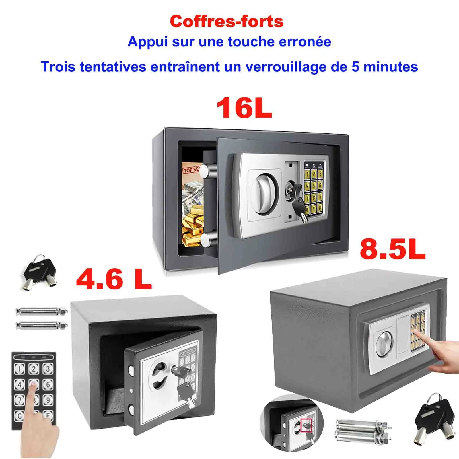 Coffre-fort ignifuge et étanche pour la maison, boîte de sécurité pour argent liquide et objets de valeur avec double clavier numérique et 2