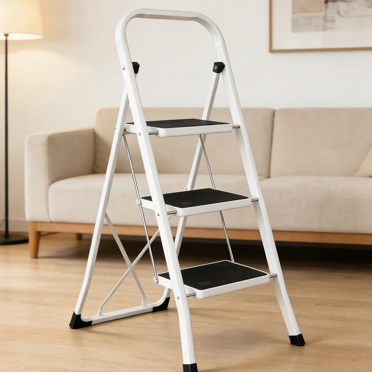 Tabouret pliant à 3 marches avec main courante pour adultes, marchepieds de cuisine légers et pliables à 3 marches