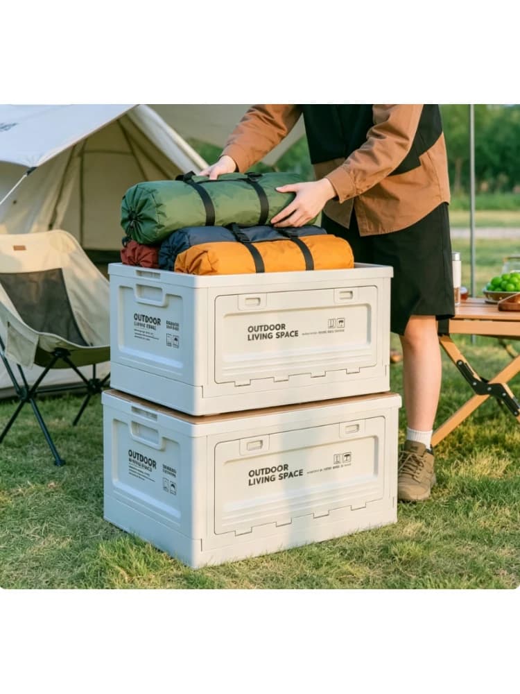 Boîte de rangement pliable pour le camping en plein air, organiseur de coffre de voiture portable, tabouret intégré, planche à découper, boîte